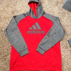 Adidas Men's Red and Gray Hoodie Climawarm